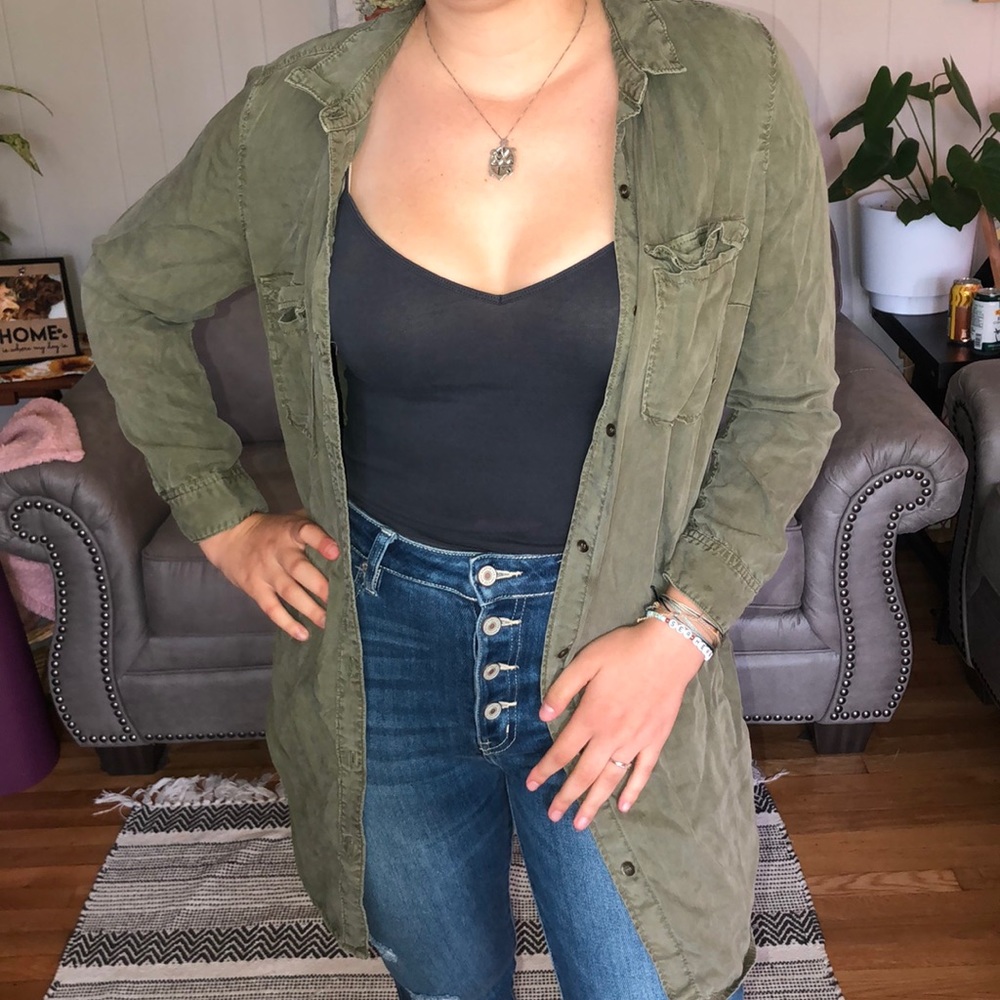 Long denim button up